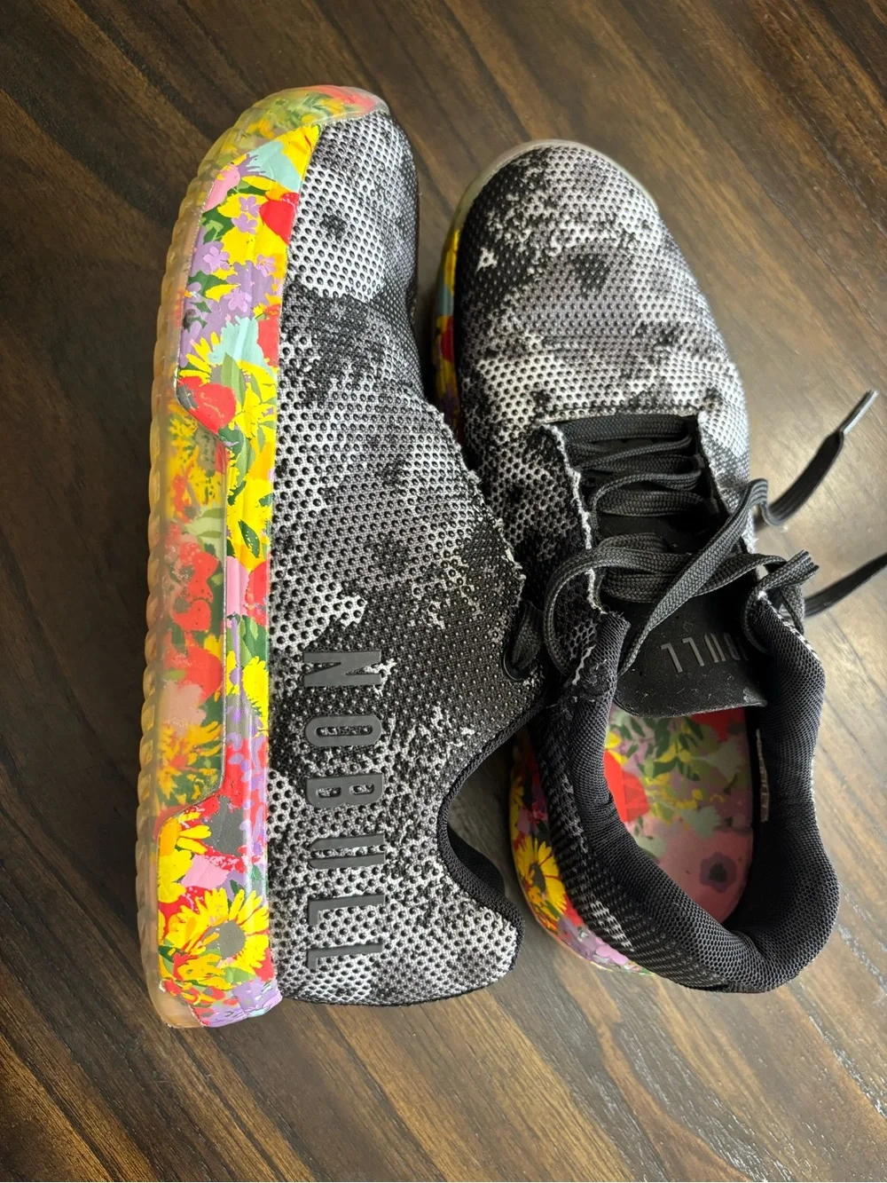 NOBULL Floral Trainer Black White CrossFit Shoes Womens 9 Mens 7.5